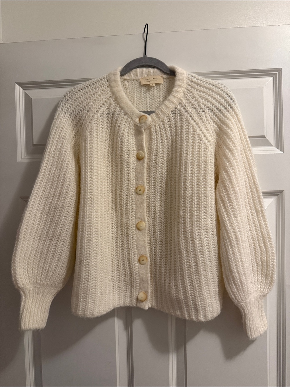 Sezane Cream Chunky Knit Button-Up Cardigan